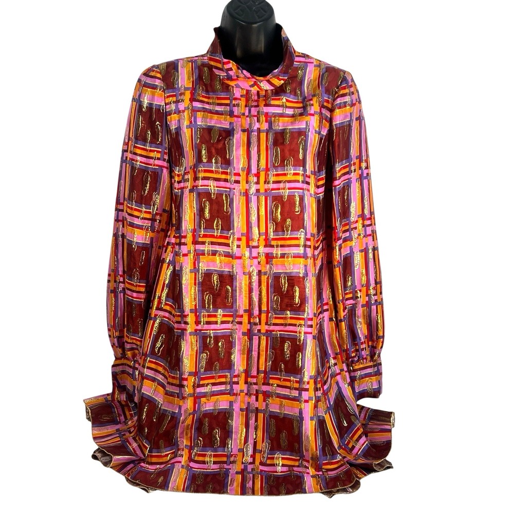 Anna Sui runway2016 metalic puff sleeve a line retro mini dress sz 2/M - Picture 6 of 8